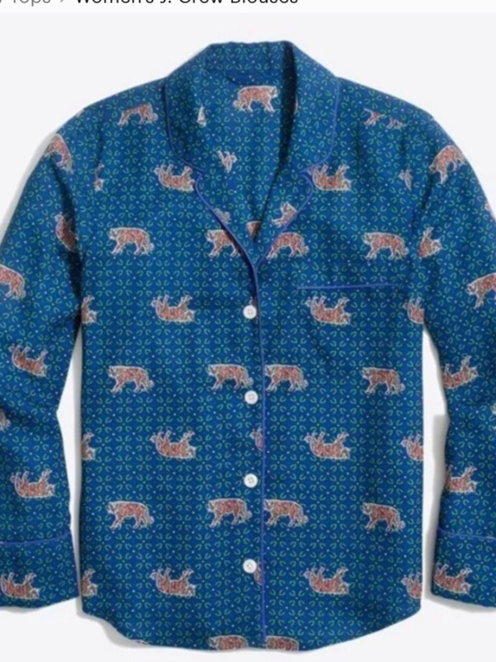 J. Crew Blue Tiger Print Button-Front Blouse Top Size Medium